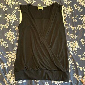 Vintage Y2K Black DrapedFront Sleeveless V-neck Faux Wrap Attached Tank. Size:M